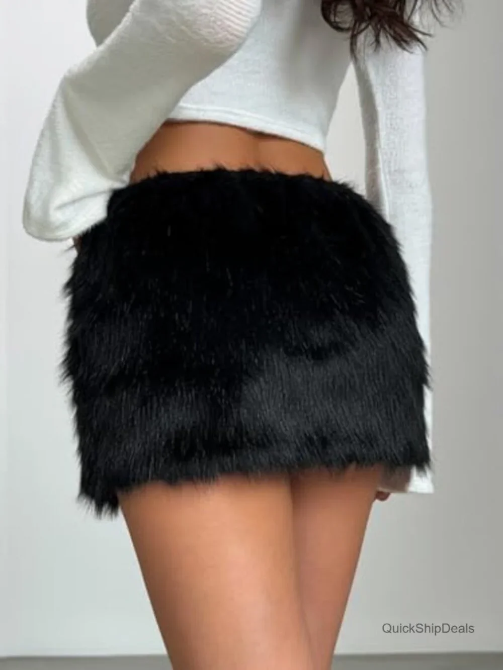 Faux Fur Low Rise Mini Skirt Y2K Bodycon Festival Skirt